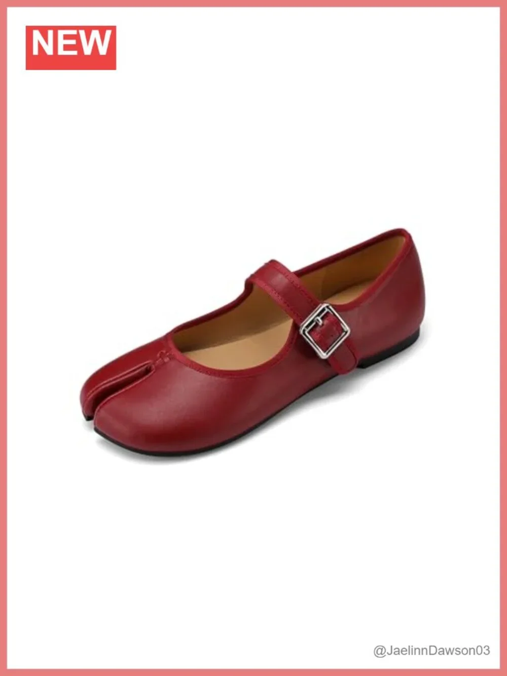 Faux Leather Split Toe Mary Jane Flats with Buckle Strap